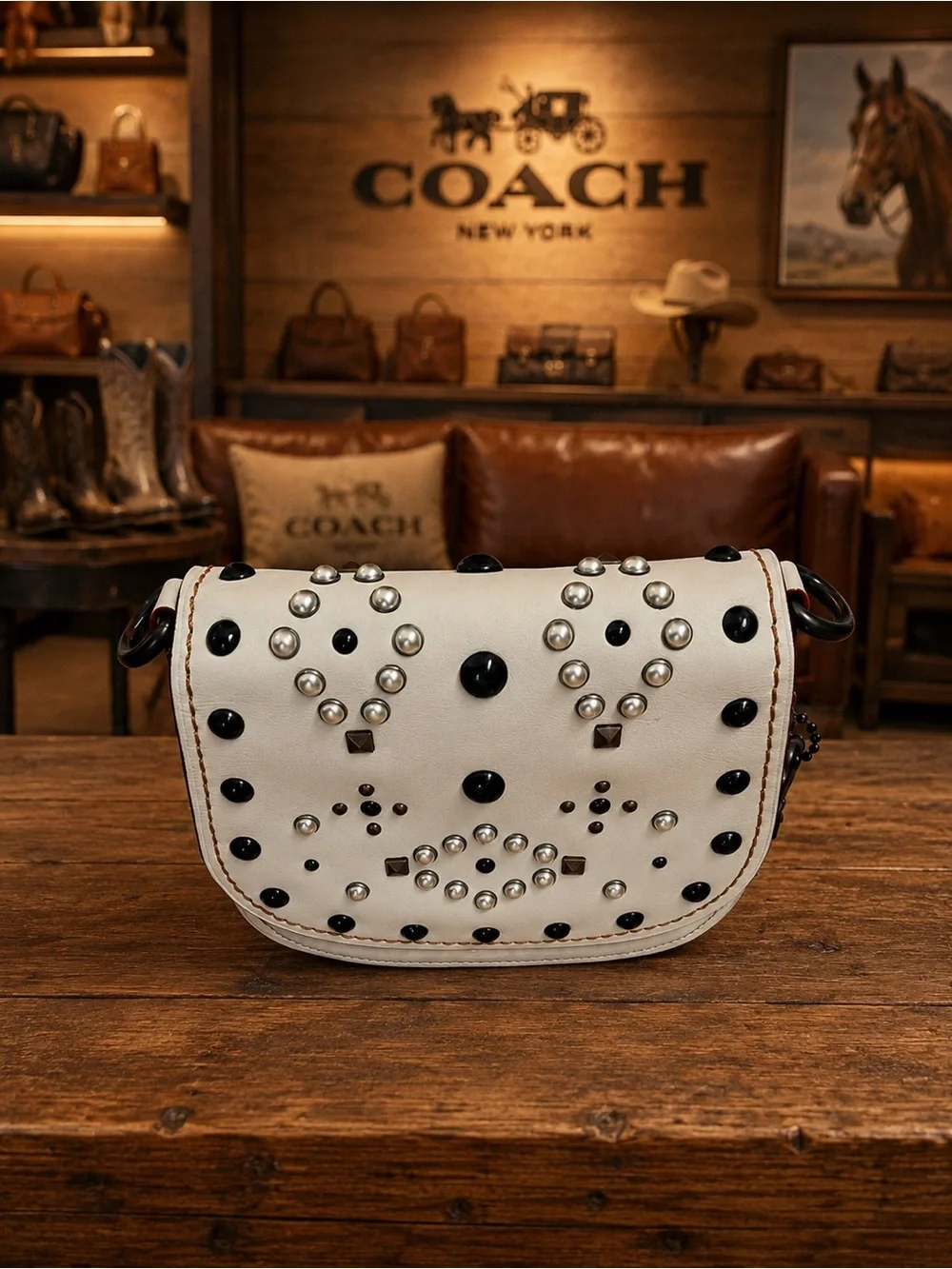 Coach 1941 Western Rivet Saddle Bag, crafted in smooth chalk-white glovetanned